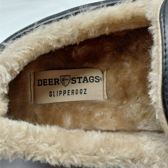 Deer Stags Slipperooz Black Faux Leather Slippers Mens 12M Indoor Outdoor Loafer - Picture 10 of 11